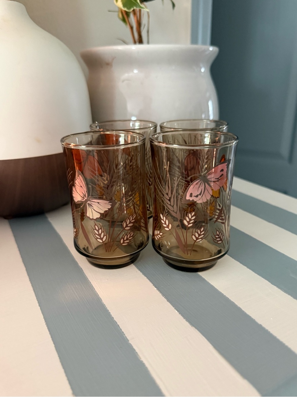 Vintage 1970 Libbey butterfly juice glasses set of 4